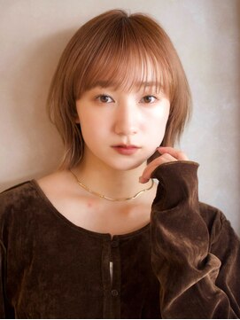 ガーデンヨコハマエスト(GARDEN YOKOHAMA est) 切りっぱなし くびれボブ アプリコットオレンジ ワイドバング