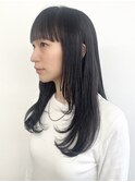 【松戸アイダ】黒髪ロングレイヤーワイドバングワンホンレイヤー