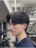 メンズセンターパートウルフセンターパートニュアンスパーマ襟足