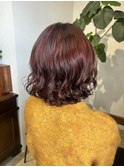 デジタルパーマ コテ巻き風パーマ オレンジレッドカラー