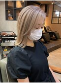 バレイヤージュ、ハイライト、レイヤーロング、グレーベージュ