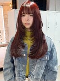 ワインレッド/ブリーチなしダブルカラー/韓国風レイヤーカット