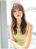 斜めバング/抜け感/ウェットヘア/くびれヘア/セミディ/自由が丘