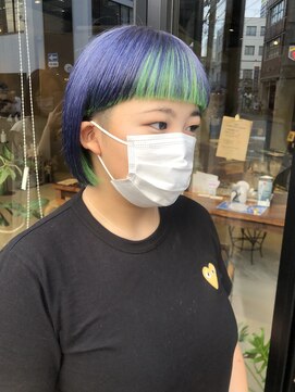ヘアー アイス ルーチェ(HAIR ICI LUCE) デザインカラー ライトグリーン ワイドバング 担当中西