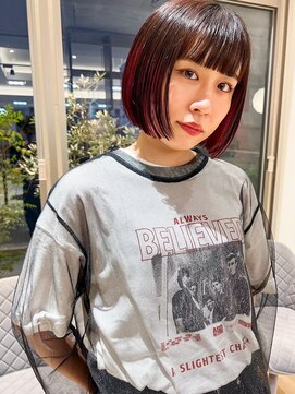 バランス ヘアーアンドアイラッシュ 野田店(balance.) 切りっぱなし×ピンクレッド