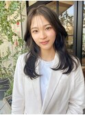 シースルーサイドバング×ラウンドレイヤー×グレージュカラー