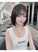 オリーブグレー/前髪/ボブ/マロンベージュ/レイヤーカット/小顔