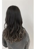 黒髪グラデヘアーオリーブグレー小顔に見せるヘアココアベージュ