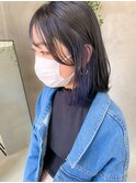 ネイビーカラー、インナーカラー、ブルーブラック、ブリーチ