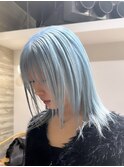 水色カラーペールブルーダブルカラーインナーカラーケアブリーチ