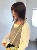 大平／切りっぱなしボブ前下がり顔まわりレイヤー前髪ベージュ