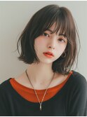 イメチェン　外ハネ　ボブ　美髪　ワイドバング　ブルーブラック