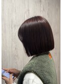 ボブヘア&濃いめピンクブラウン