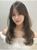 ハッシュレイヤー/ミルクグレージュ/韓国巻き/顔周りカット/銀座