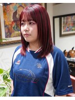 グッドフェローズ キタホリエ(GoodFellas kitahorie)&nbsp;ハイトーンレッドの透明感ミディアムレイヤーブリーチ艶感