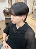 シースルー韓国マッシュ×黒髪ツーブロック襟足残し[メンズ]