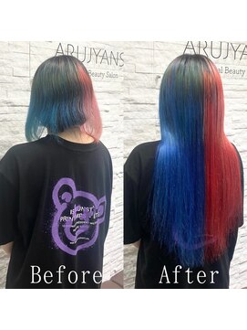 エクステ専門店あるじゃんすー 宇都宮店 レッドブルーツートン#シールエクステ#ツートンカラー#美髪#栃木