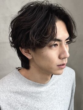 フィフス 渋谷(fifth) メンズミディアムウルフシャドウパーマセンターパートルーズヘア