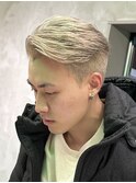 大人ヘア ブロンドカラー 七三オールバック