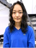 ワンレン ウェーブパーマ セミロング ハードパーマ