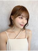 小顔似合わせ前髪くびれレイヤーボブ黒髪ネビージュワンレンボブ