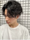 ニュアンスパーマ 無造作 センターパート 束感マッシュ