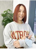 切りっぱなしボブミディアム/アプリコットオレンジ/柏美容室