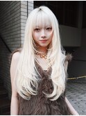 ロング前髪カット顔周りレイヤハイトーン_F41224