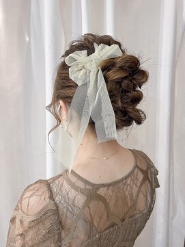 スイート ヘアデザイン(Suite HAIR DESIGN) 《ヘアアレンジ》ミディアム 結婚式アレンジ お団子 リボン