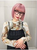 ピンクカラー/切りっぱなしボブ