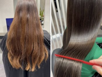 バレットプラス 銀座(VALETTE+)の写真/常識を覆す圧倒的ツヤ感と柔らかさ★弱酸性縮毛矯正でダメージレスに綺麗に癖を伸ばす！ブリーチ毛もOK！