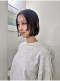 ワンレンボブステップカットストレートハイライトヘア