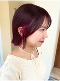*滝田*切りっぱなしボブ外ハネピンクワインレッドレイヤー吉祥寺