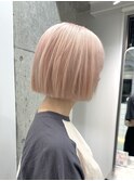 ハイトーン切りっぱなしレイヤーボブミルクティーピンクベージュ