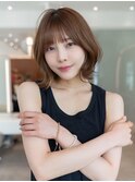 大人かわいい前髪セシルカットココアブラウンフリンジウェーブ
