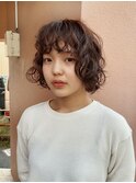 【macana指名】ゆるふわボブパーマ暖色オレンジブラウン