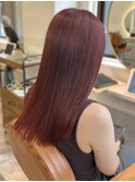 レッドカシス ブリーチなしダブルカラー 切りっぱなし 20代 艶髪