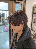 センターパートウルフ×フェザーパーマ