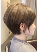小顔ワンサイドショートボブ丸み前下がり　◎30代40代50代60代