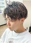 無造作パーマニュアンスパーマメンズパーマツーブロック眉毛
