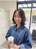 ブリーチなしピンクブラウン♪切りっぱなしボブ