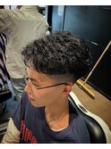 七三分け×パーマスタイル