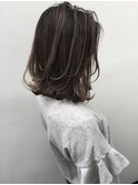 外国人風ボブ ロブ　ハイライト 暗髪グレージュ　白髪ぼかし