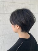 小顔耳掛けショート_エアリーミディ _ショートパーマ _黒髪