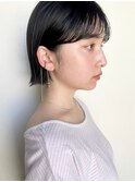 ミニボブ × シースルーバング × ネイビーブルー