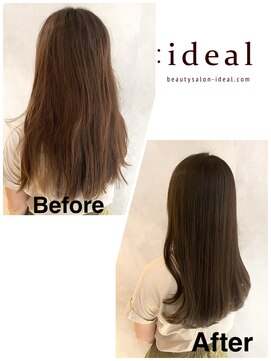 アイディール 心斎橋店(:ideal) 透明感あるカーキブラウン【髪質改善】トリートメント