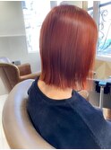 切りっぱなしボブにアプリコットオレンジ♪デザインカラー 夏