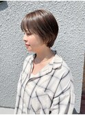 大人可愛い小顔前上がりワンサイドショートボブカット20代30代