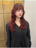 20代30代◎似合わせカット×ゆるふわカールレッドカラー