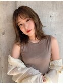 ウルフミディアム_毛先パーマことりベージュウォーターフォール